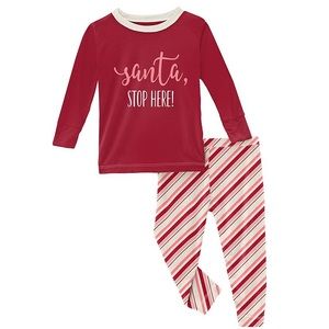 NWT Kickee Pants Santa Candy Cane Stripe Christmas Bamboo Pajama Set Sz 6-12 M